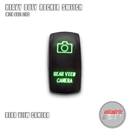 REAR VIEW CAMERA - Green - STARK 5-PIN Laser Etched LED Rocker Switch Dual Light - 20A 12V ON/OFF