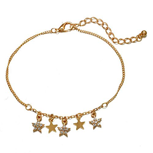 YERTTER Women Layered Gold Star and Sequin Rhinestones Ankle Bracelet Charm Beaded Dainty Foot Jewelry for Women and Teen Girls Summer Barefoot Beach Anklet Set of 3 - Thumbnail 3