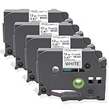 Replace 12mm 0.47 Inch Laminated Black on White TZ Tape TZe-231 Compatible for Brother P Touch D400 1280 1800 1880 1900 Label Tape, 4 Pack