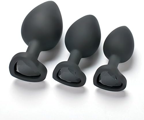 PaeYim 3Pcs/Size Black Silicone A-n-a-l Bu-tt Pl-ug Base With Jewelry Birth Stone Butt-Anal-Play(Black)