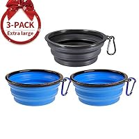 Popetz Large Collapsible Dog Bowl, Portable Dog Bowl Travel for Medium and Large Dogs Cats, 34 oz (Black & Blue, Large)