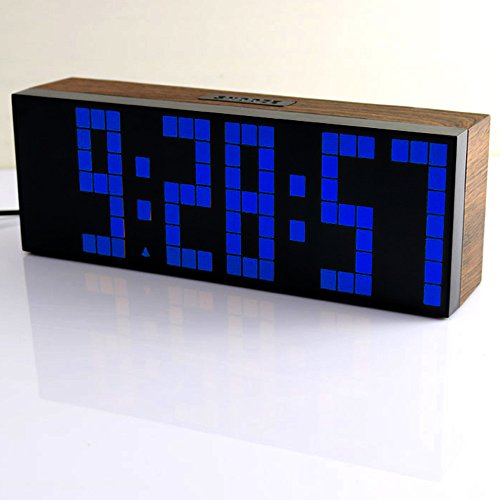 EC VISION Large Big Number Jumbo LED Snooze Wall Desk Alarm Clock Count Down Timer with Calendar (Wood Grain Cover Blue)