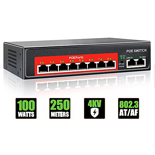 AI PoE Switch (8 POE Ports +2 Uplink), 802.3af/at PoE+ 100Mbps, 120W ...