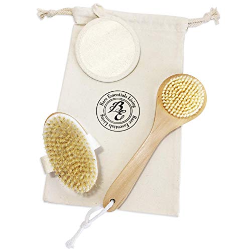 Dry Skin Body Brush Loofah Pad Set With Gift Travel Bag For Dry