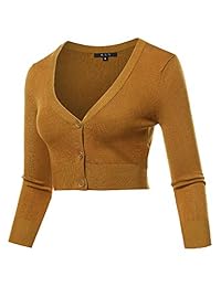 A2Y Mujer Sólido Cropped Bolero 3 4 Manga Botón Abajo V-Cuello Cardigan Suéter