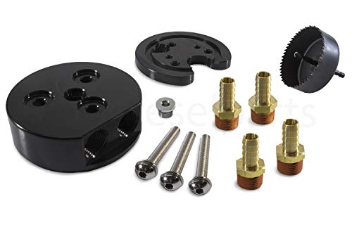 Ohio Diesel Parts Fuel Tank Gas/Diesel Integrated Return Dual-Port Sump with Extra Barbs and Hole Saw (Black) - Thumbnail 2