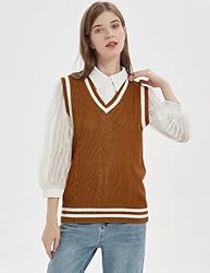 Gihuo Women's V Neck Trendy Sweater Vest Cable Knit