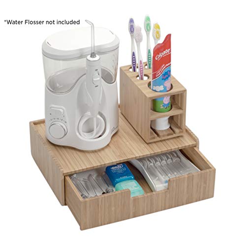 MobileVision Bamboo Bathroom Drawer Organizer with 5-Compartment Toothbrush and Toothpaste Holder Stand, Storage for Floss, Extra Brushes & More Accessories