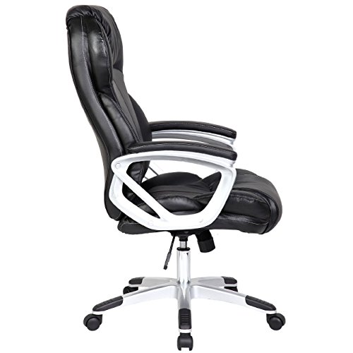 2xhome - Modern High Back Tall Ribbed PU Leather Swivel Tilt Adjustable Chair Designer Boss Executive Management Manager Office Conference Room Work Task Computer (Big & Tall - Black)