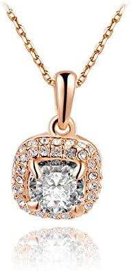 Bling Jewelry Women's Single Dimand Cube Pierced Necklaces Rose Gold Plated Crystal Paving Pendants