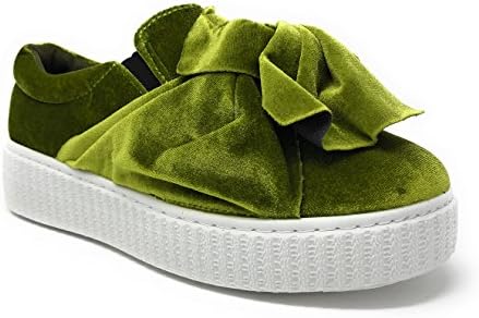Pink Label Women's Velvet Slip-On Fashion Sneaker With Chic Bow In Green Size: 9