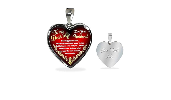 To My Wife Heart Necklace Pendant Wife 