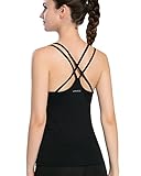 Campeak Women's Smooth Seamless Strap Workout sport Camisole Tank Tops with Built in Shelf Bras
