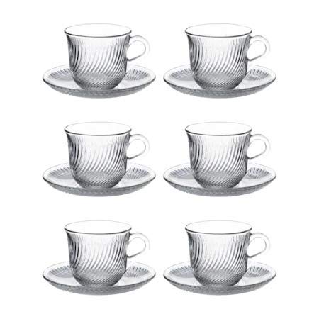 Tea Cups and Saucers Sets, 6PCs Clear Glass Coffee Mugs and 6PCs Glass Saucers