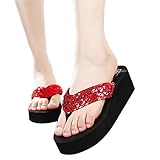 Platform Sandals Flip Flops Wedge Sequin for Women Beach Silver Black Red Brown Glod