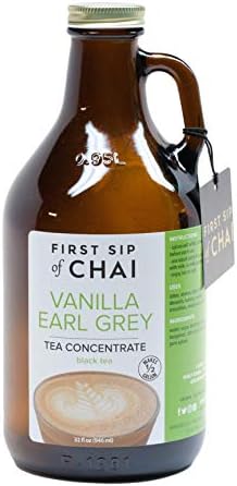 Vanilla Earl Grey Tea Concentrate in Amber Reusable Glass Growler - Makes 1/2 Gallon, 32 Ounce, The First Sip of Chai