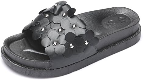 Elais J Women's Black Fashion Floral Slip on Slide Sandals,Slides for Girls 6 M US (Run Small)