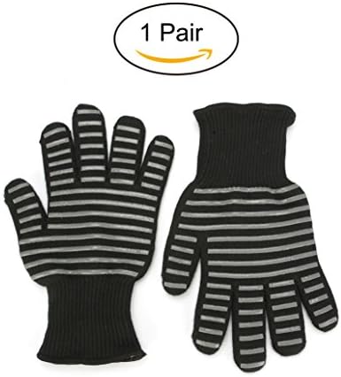 ChefHof Extreme Heat-Resistant Grilling Gloves Set, Best Protective, Thick &amp; Flexible Black Aramid Fireproof Cloth High Temp Grill Mitts for BBQ, Cooking &amp; Pot Handling (1 Pair)