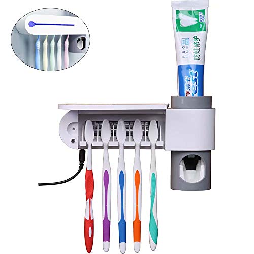 Grace Care UV Toothbrush Holder with Automatic Toothpaste Dispenser,Toothbrush Mounted Toothbrush Holder with UV Toothbrush sanitizer Holder,Toothbrush Storage Set for Family
