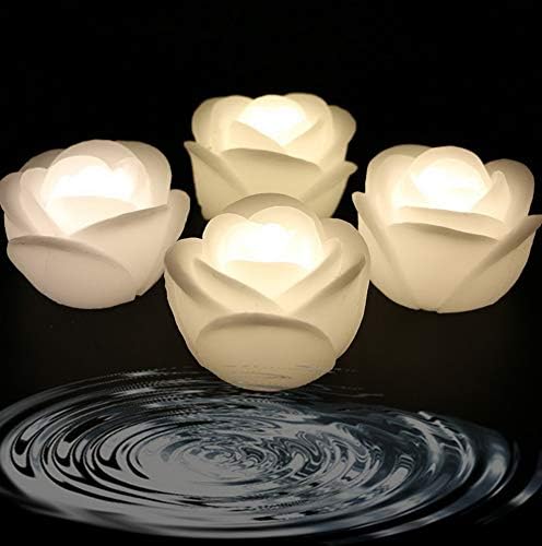 Mikash (Pack of 4) Warm White Color Flameless Wax LED Water Floating Rose Candle Light for Wedding or Event Tion./LED Floating Candle Light in Flower Shape (Warm White) | | Model WDDNG - 2151