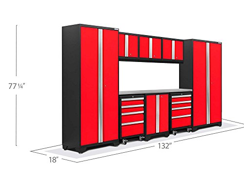 NewAge Products 50607 Bold 3.0 Garage Storage Cabinet Set with Stainless Steel Worktop (9-Piece), Red