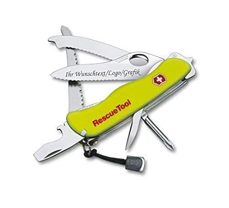 Victorinox- Original Rescue Tool mit persönlicher Gravur auf der Klinge graviert mit Logo Motive Schriftzug oder Grafik feine