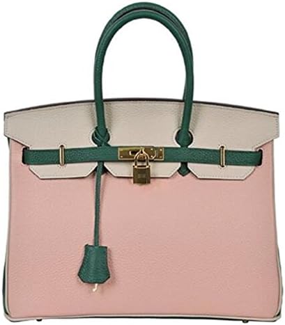 Decahome Women's Classic Genuine Leather Padlock Handbags Purses With Gold Hardware