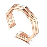 VG Studio Women Elegant Simple Heptagon Copper Adjustable Open Ring Double Thin Lines, Rose Gold