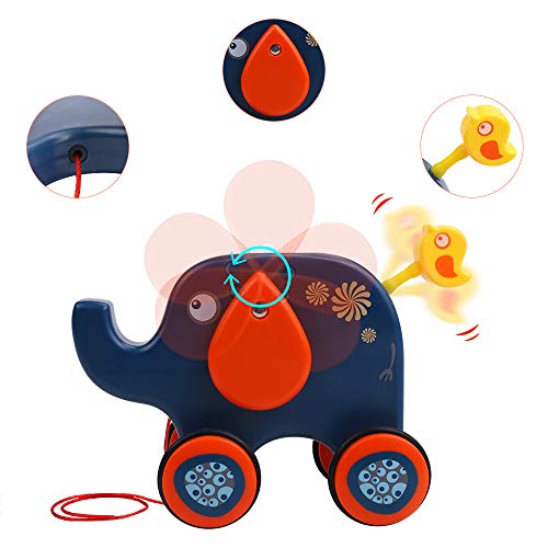 image for Flantor Pull Along Toy Elephant for Toddler Baby , Push and Pull Toys 
