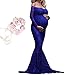 Women's Off Shoulder Long Sleeve Lace Maternity Gown Maxi Photography Dress (S, Blue)