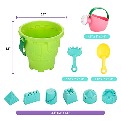 FITNATE Beach Toys Set Soft Plastic Pool Toy s/Bath Toys for Kids, Boys, Girls& Toddler, 10PCS with Mesh Bag , Bucket, Shovels, Rakes, Lots of Sand Molds (BPA Free) - Thumbnail 3