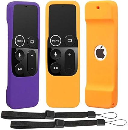 Amazon Com 2 Pack Remote Cover Case Compatible For Apple Tv 4th 5th Generation Light Weight Anti Slip Shockproof Silicone Remote Sleeve For Tv 4th 5th Siri Remote Controller With Lanyard Orange Purple