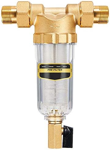 Cfslbrw Water Pre-Filter System Brass Purifier Stainless Steel Mesh Long Life Clean Whole House Central Large-Flow Backwash Inline Mesh Strainer Tap Water Pump Purifier,1/2"
