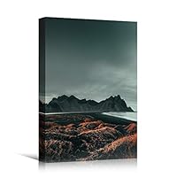 Canvas Wall Art Gloomy Weather Bedroom Contemporary Dramatic Landscape Mountain Multicolor Photography - 12x18 inches