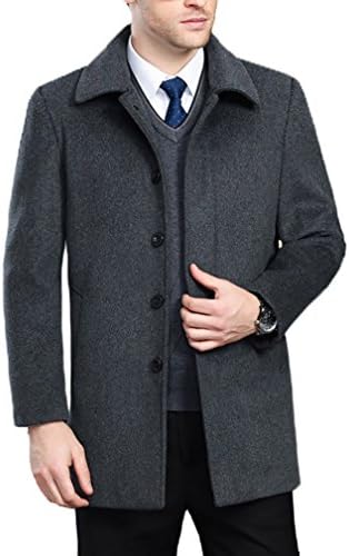 FASHINTYMen's Classical Bussiness Style Single Breasted Plaid Wool Coat #00220237