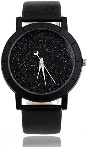 Women/Men Casual Classic PMMA Wrist Watch PU Band with Starry Sky Case Comfortable Band(Black)