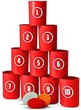 Carnival Bean Bag Can Toss Game - Circus Party Game Great For BBQs, Kids Birthday Parties - W/ 10 Real Tin Cans and 3 Beanbags by Ideas In Life