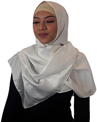 Women's Modest Muslim Islamic Lightweight Hera Square Opaque Solid Sheen Satin Hijab