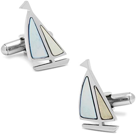 Ox and Bull Trading Co. Stainless Steel Mother of Pearl Sailboat Cufflinks