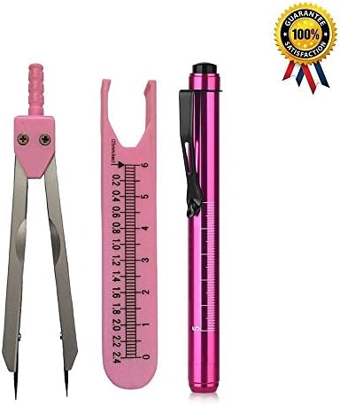 ANVEENA 1Piece EKG ECG Nurse or Doctor Caliper for Measuring Electrocardiographs (pink), 1Piece Nurse LED Medical Penlight (Warm White, No Battery)