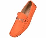 Amali Mens Casual Driving Moccasin Loafer in Orange Microfiber With Silver Chain Ornament: Style Ecker Orange-070