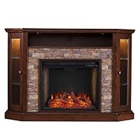 Southern Enterprises Redden Corner Convertible Alexa-Enabled Smart Fireplace with Storage, Espresso