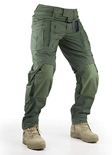 Survival Tactical Gear Pants with Knee Pads Hunting Paintball Airsoft BDU Military Camo Combat Trousers for Men (Ranger Green, L)