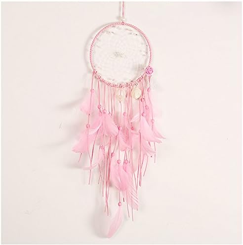 WCHUANG Pink Seashell Dream Catcher with Single Ring, Crfat Wall Hanging for Indoor Outdoor Use