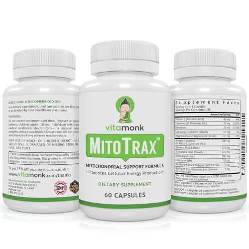 VitaMonk Mitochondrial Supplements - MitoTrax - Revitalize and Repair Cells - Mitochondria Supplement for Cellular Energy - Advanced Mitochondrial Formula - PPQ Supplement Formula - 60 Capsules