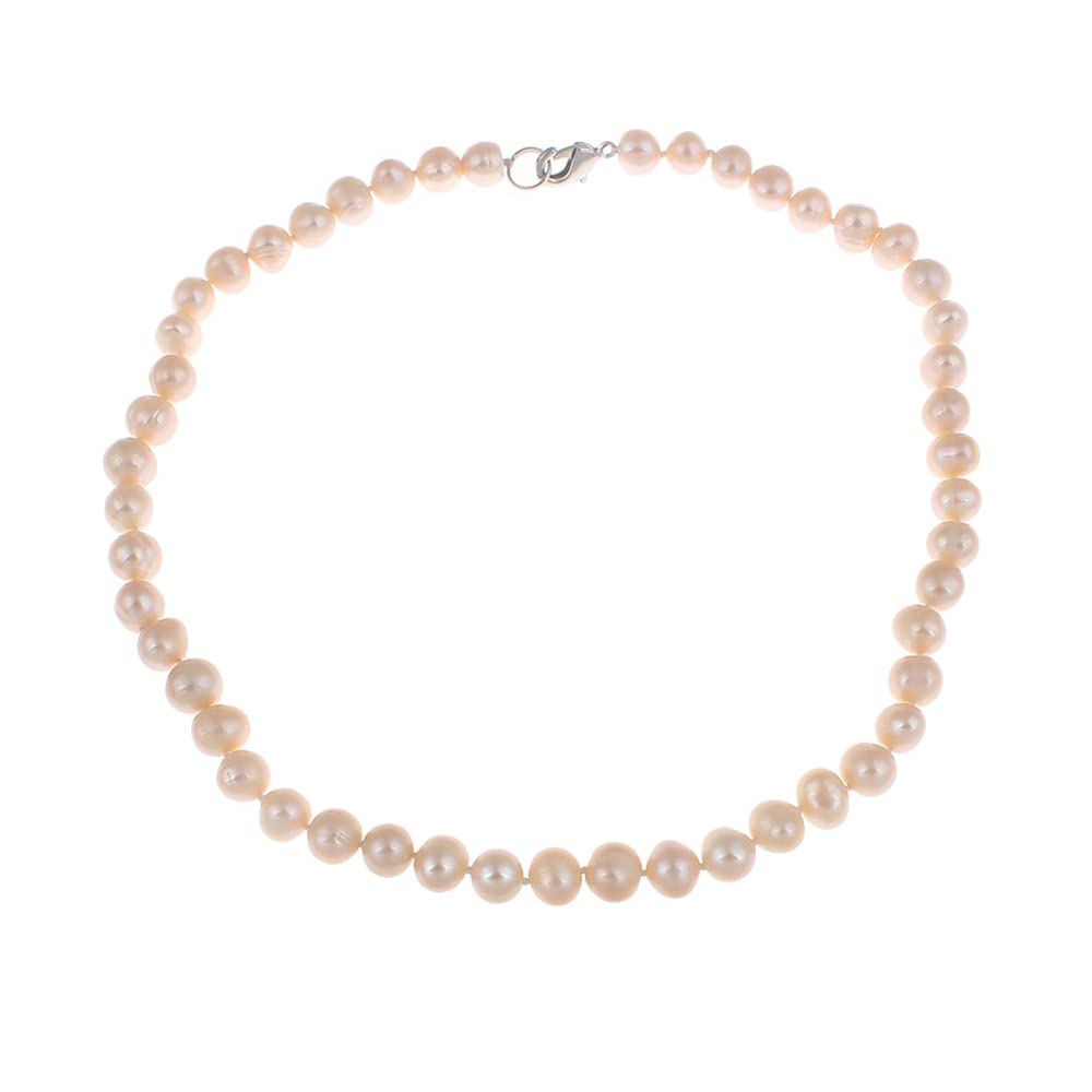 Treasure Bay Women's Pearl Necklace 7mm Natural Freshwater Pearl Necklace 46cm Colour Choice White/Pink/Black/Grey/Purple/Multicolour (Pink)