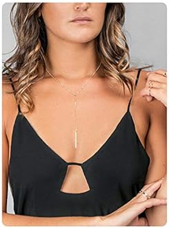 S.J JEWELRYWomens Handmade CZ Simple Delicate 14K Gold Plated/Rose Gold Plated/Silver Plated Lariat Simple Baton Adjustable Y Necklace