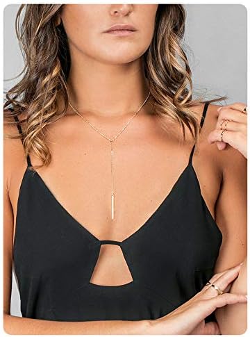 S.J JEWELRYWomens Handmade CZ Simple Delicate 14K Gold Plated/Rose Gold Plated/Silver Plated Lariat Simple Baton Adjustable Y Necklace