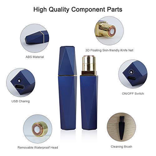 Electric Hair Removal with USB for Women, Painless Facial Hair Shaver with 10000RPM Motor, Portable Face Razors for Upper Lip Arms Underarm Bikini (Dark Blue)