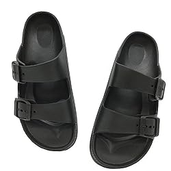 FUNKYMONKEY Men's Comfort Slides Double Buckle Adjustable EVA Flat Sandals  (11 M US, Black/SPK) on Galleon Philippines